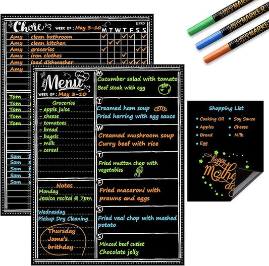 JJPRO Magnetic Dry Erase Menu and Chore Chart Blackboard for Fridge-Weekly Meal Planner Chalkboard,Behavior Chart Chalkboard for Multiple Kids with Notepad Blackboard