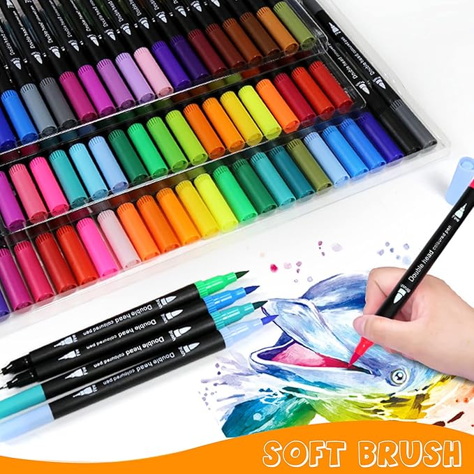 SMOOTHERPRO 48 Acrylic Paint Pens, Brush Tip (1-2mm) and 0.4mm Fineliner, Waterproof Acrylic Paint Markers for Adults Fabric Markers for Textile, Canvas, Rock, Glass, Wood, Paper, Pumpkin, DIY