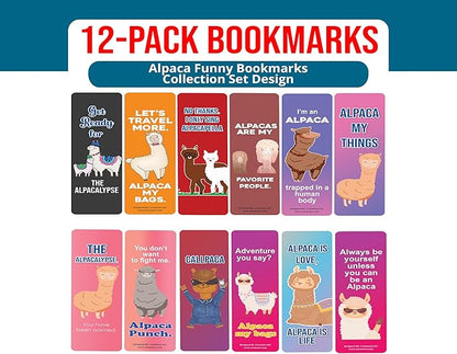 Creanoso Alpaca Funny Bookmarks (2-Sets X 6 Cards) – Daily Inspirational Card Set – Interesting Book Page Clippers – Great Gifts for Adults and Professionals