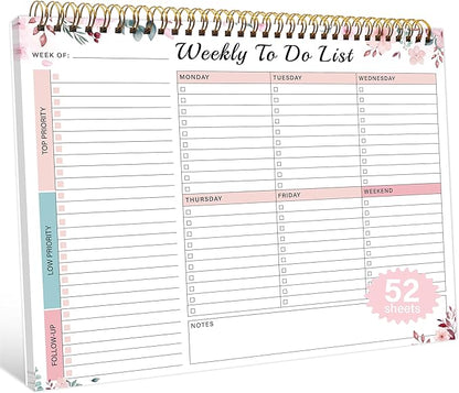 Weekly To Do List Notepad with 52 Undated Sheets（8.5"×11"）- Undated Weekly Desk Planner for Women & Man, School/Office Supplies - Whispering Petal
