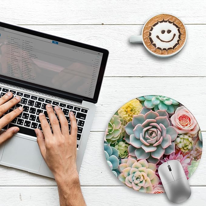 Gctriki Succulents Mouse Pad, Cute Small Mouse Pads for Desk, Botanical Round Travel Mousepad for Wireless Mouse Gaming Work, Comfortable Computer Mouse Mat for Laptop, Home Office Desk Accessories
