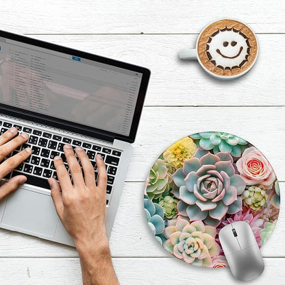Gctriki Succulents Mouse Pad, Cute Small Mouse Pads for Desk, Botanical Round Travel Mousepad for Wireless Mouse Gaming Work, Comfortable Computer Mouse Mat for Laptop, Home Office Desk Accessories
