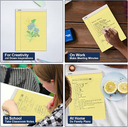 ViVin Legal Pads 8.5 x 11 Inch, Wide Ruled Note Pads, 12 Pack, 50 Sheet/Pad, Perforated Writing Pads, Notepads for Office Home School, 600 Sheets (12 Pack of 50), Canary Yellow Paper