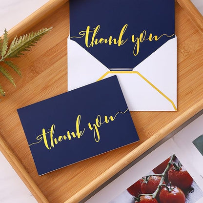 Winoo Design Heavy Duty Thank You Cards with Envelopes - 36 PK - Gold Thank You Notes 4x6 Inches - Baby Shower, Wedding, Small Business, Graduation, Funeral, Bridal Shower (Navy Blue)