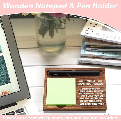 School Nurse Sticky Note Holder Wooden Notepad & Pen Holder 6.5" x 4.7" Sticky Note Pad Holder Dispenser for Desk School Nurse Work Gifts, NPA188