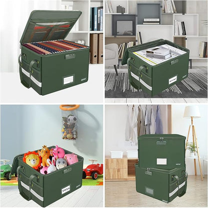 ENGPOW File Box with Lock,Fireproof Document Box with Pockets,Collapsible File Storage Organizer Filing Cabinet with Handle,Portable Home Office Safe for Hanging Letter/Legal Folders,2 Pack(Green)