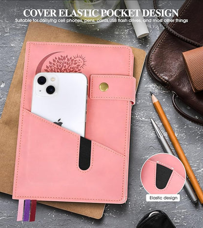 Blank Journal Notebook, A5 Hardcover Leather Sketchbook with 200 Pages Thick Blank Paper for Men Women, Unlined Drawing & Writing Journal, 5.9" x 8.4" Plain Notebook (pink)