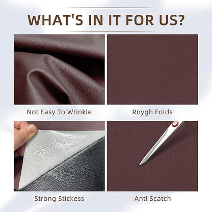CHEIGHY 2pcs Leather Repair Kit Self Adhesive Leather Repair Patch for Furniture 8.2X11 inch Vinyl Repair Kit for Couches Car Seats Sofa Office Chair Belt Jackets (Coffee)