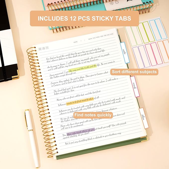 FLYING EAGLE Large Spiral Notebooks for Work School College Ruled Notebook 8.5 x 11 with Tab Stickers A4 Hardcover Journal Note Book for Women Men Writing Note Taking Supplies, 220 Pages, Green