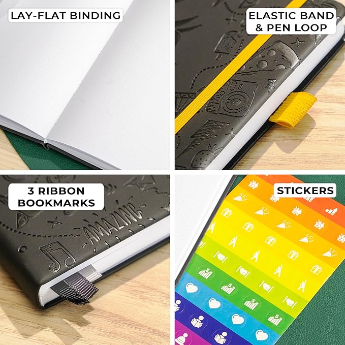 Clever Fox Dotted Journal 2.0 – Compact Planning and Sketching Dot Grid Notebook 120 GSM Thick, No-Bleed Paper – Planner with Pen Loop, Pocket, Ribbons, Stickers A5 - Black