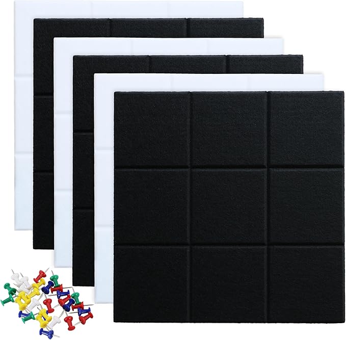 Large 11.8"x11.8" Felt Board Tiles for Wall with 30 Push Pins, Pack of 6 Pin Board Notice Boards for Home Office Kitchen, Bulletin Board Wall Tiles for Photos Memos
