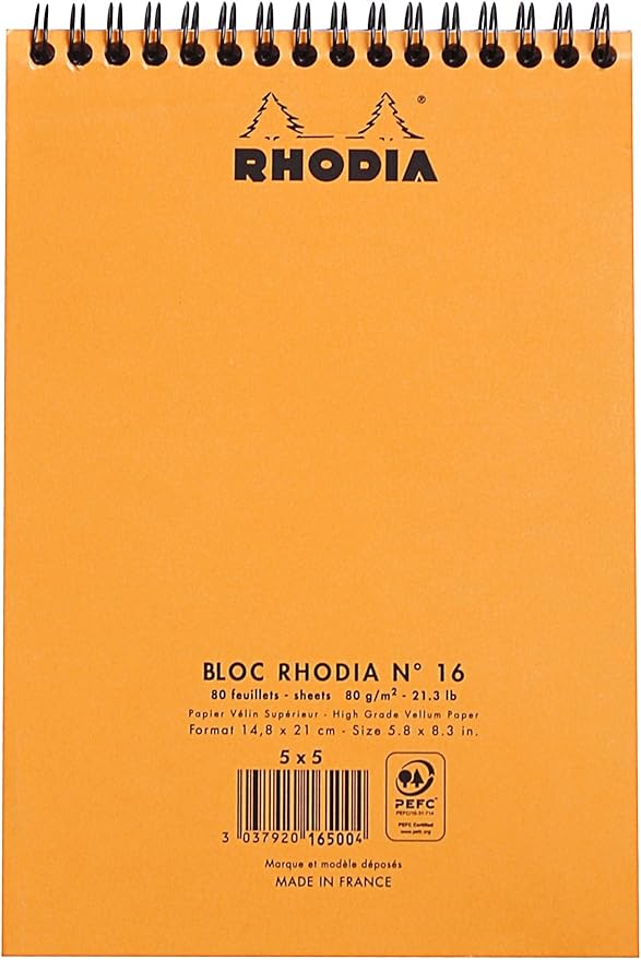 Rhodia Wirebound Notepad, A5, Square ruling - Orange