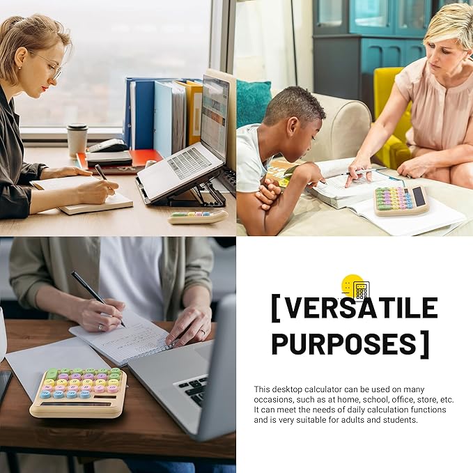 Golcellia Calculators Desktop, Beige Mechanical Calculator, Cute Calculator 12 Digit Desk Basic Calculator Large Display, Dual Power Solar Battery, Office Home School Supplies for Adults & Students