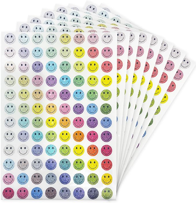 0.5 Inch Shiny Happy Face Stickers,Circle Dots Labels Reward Stickers Teachers Stickers(Multicolored)