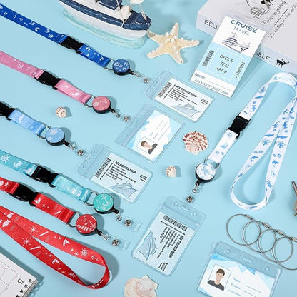 6 Pack Cruise Ship Lanyards, Cruise Lanyards for Ship Key Cards with Waterproof ID Holder Cruise Luggage Tags Retractable Badge Reel & Detachable Buckle for Cruise Essentials