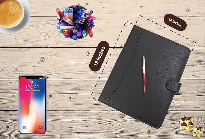 TheAntiq Leather Portfolio Organizer - Professional Business Padfolio for Men & Women, Stylish Resume Folder, A4/Letter Size Document Holder, Legal Pad Folio, Executive Black Leather Business Folder