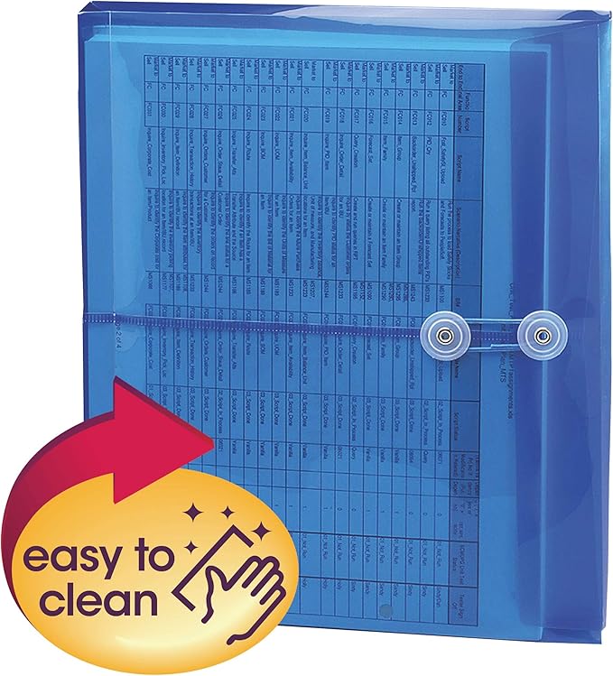 Smead Poly Envelope, 1-1/4" Expansion, String-Tie Closure, Side Load, Letter Size, Blue, 5 per Pack (89522)