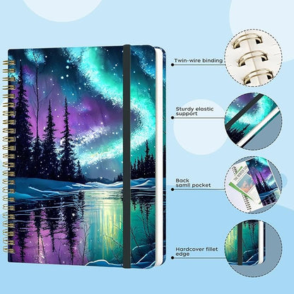 Spiral Notebook - A5 Spiral Notebooks, 8.3'' × 5.8'', 160 Pages, Aesthetic Journaling Notebooks for Women, College Lined Notebook with Elastic Closure, Back Pocket, for School Office, Starlit sky