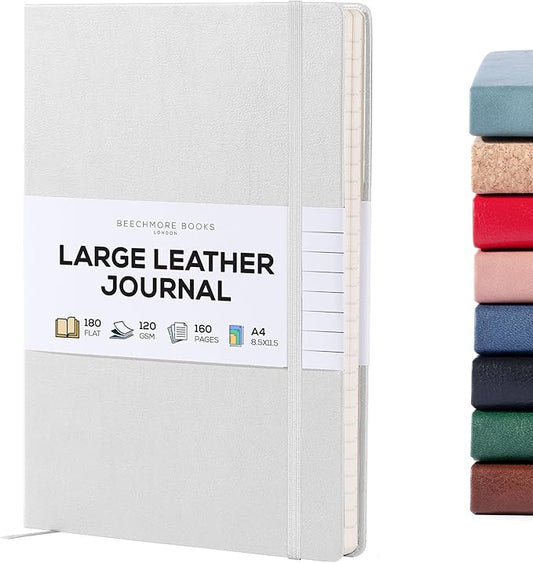 BEECHMORE BOOKS Lined Journal Notebook, 8.5 x 11.5 inch, A4 160 Lined Pages, Hardcover Leather Journals for Women, Men, Writing and Notebooks for Work - 120 GSM Thick Paper, Gifts Box Included