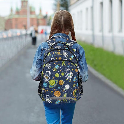 MNSRUU Laptop Backpack with Chest Strap, Astronauts and Alien in Space School Backpack, Travel Hiking Backpack for Boys Girls Teen Adult, Rucksack, Knapsack