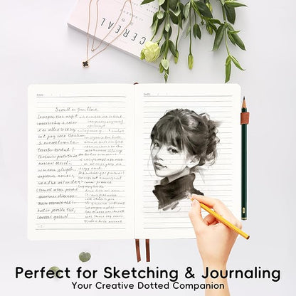 Lined Journal Notebook for Women Men, 192 Pages 100 GSM Thick Paper, Hardcover | Embossed Leather Journals for Writing, A5 College Ruled | Business, Work & School, 5.8"×8.5"(Brown)