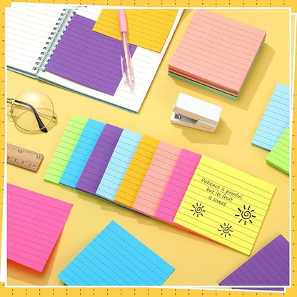 Yexiya 64 Pcs Lined Sticky Notes Self Stick Notes with Lines Bright Assorted Colors Sticky Notes for Home Office Products Post Memos, 1920 Sheets(4 x 4 Inch,Chic Color)
