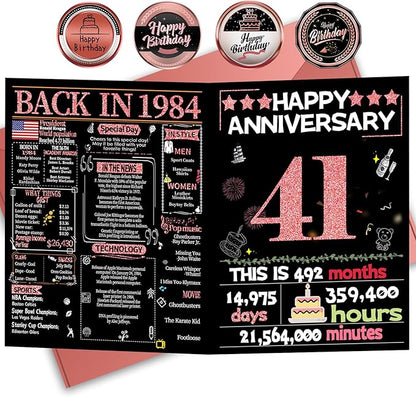 Joycard 41st Anniversary Card for Women, Wedding Card for Wife, Sweet Marriage Decorations Gifts for Couple, Perfect for Her on Anniversary Day, Back in 1984