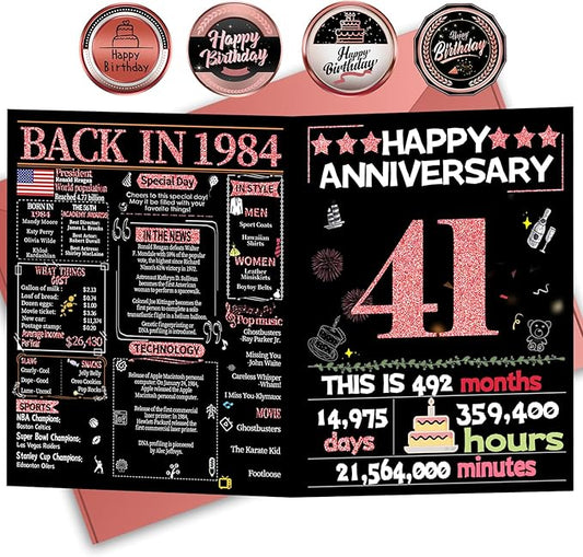 Joycard 41st Anniversary Card for Women, Wedding Card for Wife, Sweet Marriage Decorations Gifts for Couple, Perfect for Her on Anniversary Day, Back in 1984