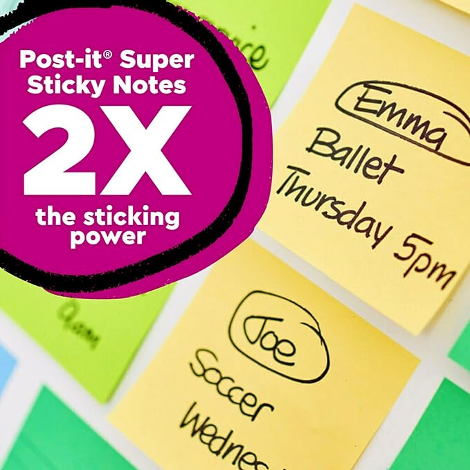 Post-it 100% Recycled Paper Super Sticky Notes, Canary Yellow, Lined, 4 in. x 6 in., 4 Sticky Note Pads, 45 Sheets per Pad, School Supplies and Office Products