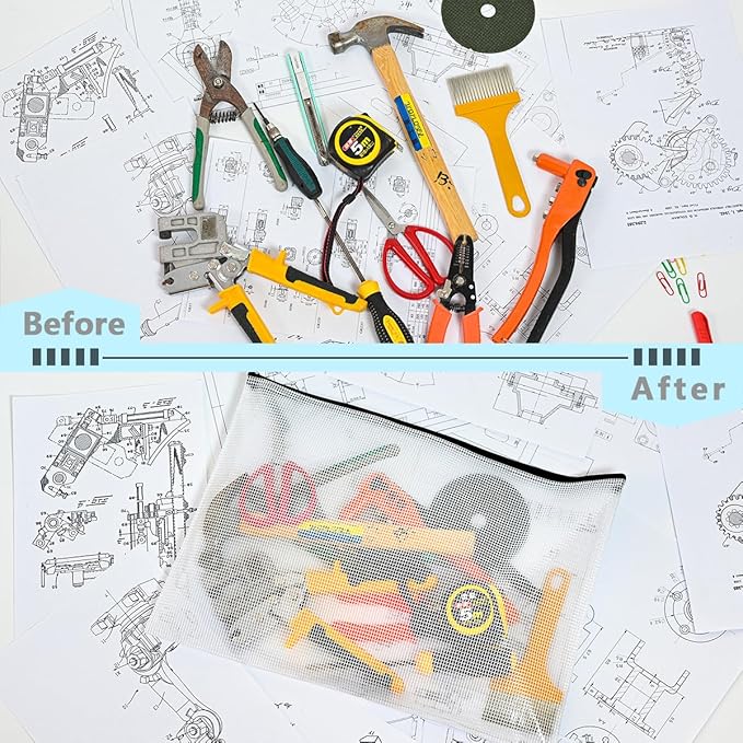 AUSTARK 10 Pcs Zipper File Bags, Waterproof Plastic Mesh Pouch for Office School, Board Game Storage Bags (A3 Size 16.9''x12'', White and Black)