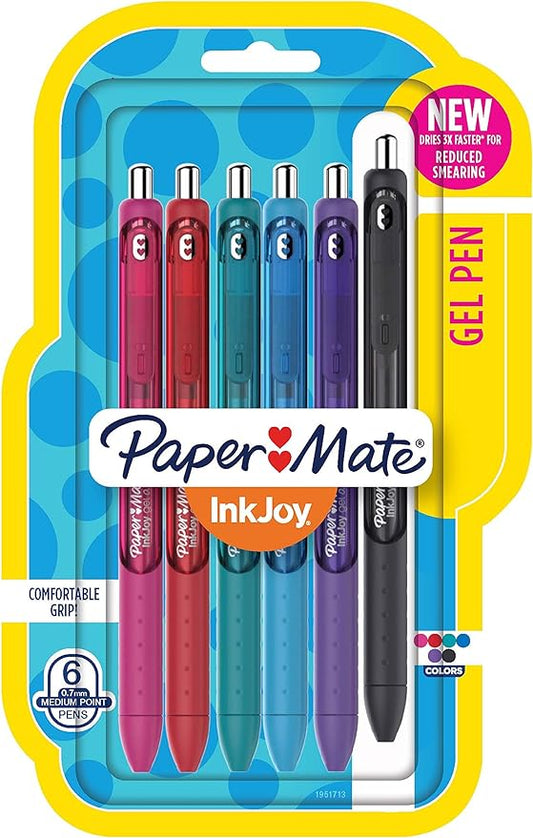 Paper Mate InkJoy Gel Pens, Medium Point, Assorted Colors, 6 Count