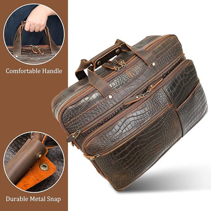 Polare X-Large 18" Full Grain Leather Briefcase For Men Business Travel Case Messenger Bag Fits 17.3" Laptop