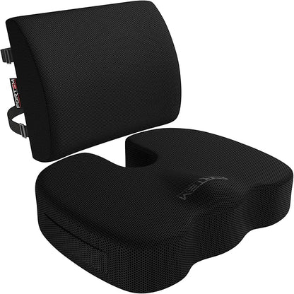 FORTEM Seat Cushion and Lumbar Support for Office Chair, Desk Chair Cushion, Memory Foam Office Chair Cushion, Non Slip Sitting and Back Pillow for Gaming, Car Seat Cushion, Chair Pad, XL