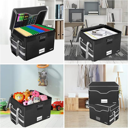 DocSafe File Box Fireproof Document Box with Lock,File Storage Organizer Box with Insert Pockets,Collapsible Portable File Box Home Office File Cabinet for Hanging Letter/Legal Folders,Black,2 Pack