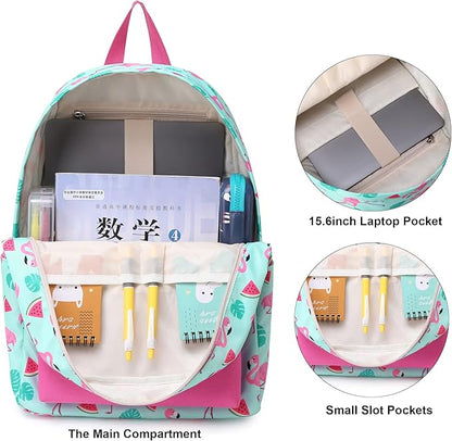 Flamingo School Backpack for Teens Girls, Womens College Bookbags Kids School Bags Laptop Backpacks