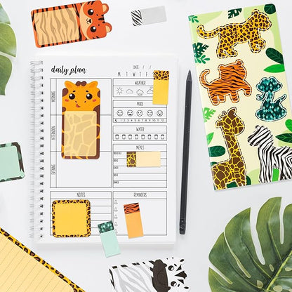 Safari Animal Sticky Notes Set, 550 Sheets, Wild Animal Self-Stick Note Pads Jungle Zoo Animal Writing Memo Pads Page Marker Student Classroom Back to School Office Supplies Small Gift
