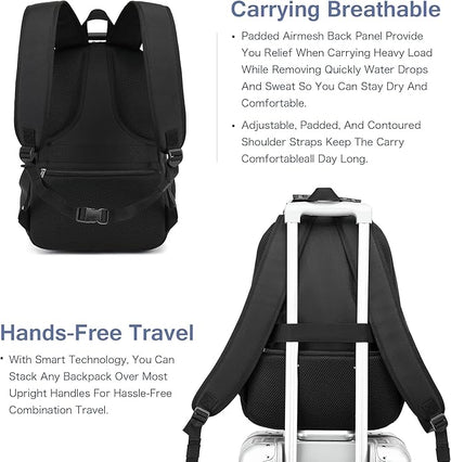Laptop Backpack for Men - Travel Backpack with USB Charging Port for Daily Commutes and Travel -College Backpack Men - Gifts for Men - Waterproof - Black