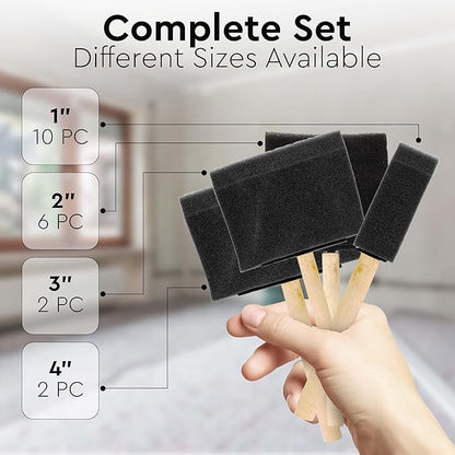 20 Piece Flat Flexible Poly Foam Bevel-Tipped Brush Set with Wooden Handles Ideal for Applying Paint, Oil-Based Paints, Stain, Varnish, Enamel, Latex Paint Smooth Surfaces & Arts & Crafts