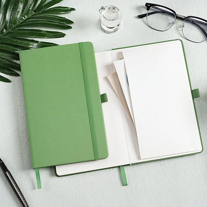 Ruled Notebook/Journal - Classic Lined Journal/Notebook, 5.3'' x 8.26'', Hardcover with Thick Paper, Banded + Pen Holder +Inner Pocket - Olive Green