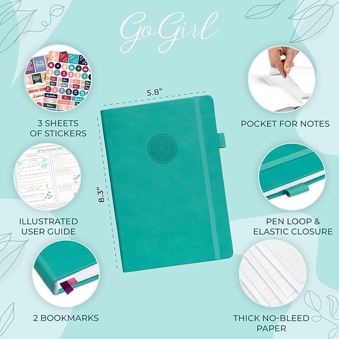 GoGirl Budget Planner – Monthly Financial Planner Organizer Budget Book. Expense Tracker Notebook Journal to Control Money, A5 (Turquoise)