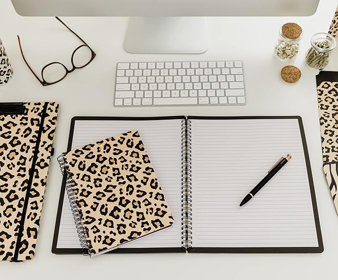 Steel Mill & Co Cute Mini Spiral Notebook, 8.25" x 6.25" Journal with Durable Hardcover and 160 Lined Pages, Leopard