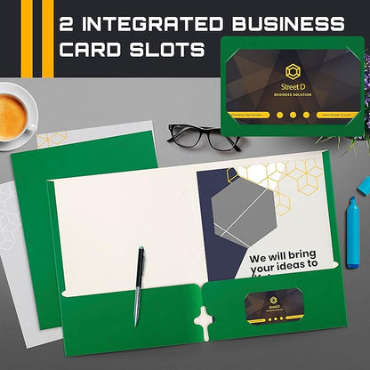 Better Office Products Two Pocket Portfolio Folders, 50-Pack, Green, Letter Size Paper Folders, 50 Pieces, Green