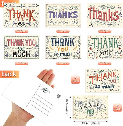 Junkin 80 Pack Thank You Postcards Thanks Blank Note Postcards Retro Appreciation Postcards Assorted Cards for Employee Teacher Adults Team Volunteers, 4 x 6 Inch