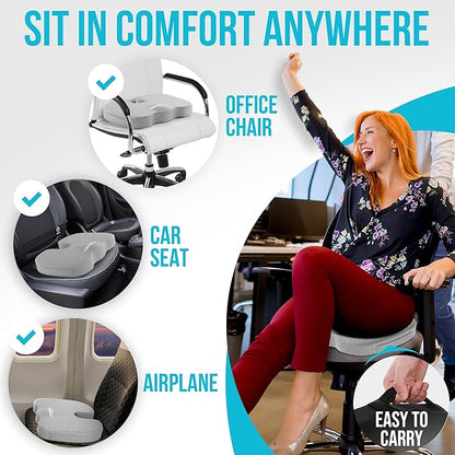 FORTEM Seat Cushion and Lumbar Support for Office Chair, Desk Chair Cushion, Memory Foam Office Chair Cushion, Non Slip Sitting and Back Pillow for Gaming, Car Seat Cushion, Chair Pad