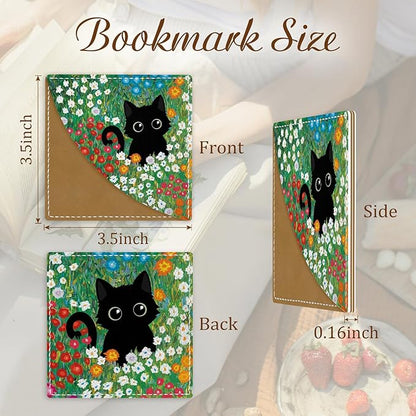 Cute Black Cat Corner Bookmarks, Funny Leather Book Accessories for Book Lovers, 3 Pcs Reading Book Page Markers for Women Men Student Teacher Girls Boys Kids Retirement Birthday Gifts