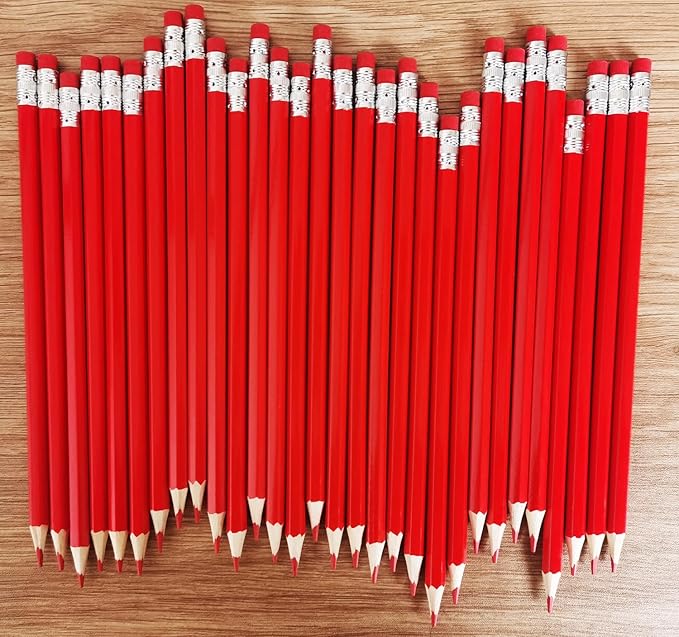 Adhere 25pcs Checking Pencils Erasable colored Pencils Pre-Sharpened #2 HB,for Checking Tests Grading Map Coloring,school Correcting,editing Office Favors,including a Free sharpener. (Red)