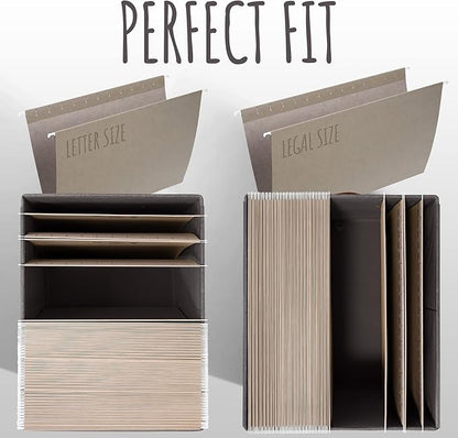 ZICOTO Decorative File Organizer Box Set of 2 - Collapsible Linen Filing Cabinets w/Handles Are Perfect to Store all Your Documents & Hanging File Folders - Portable Easy Slide Crates with Lid