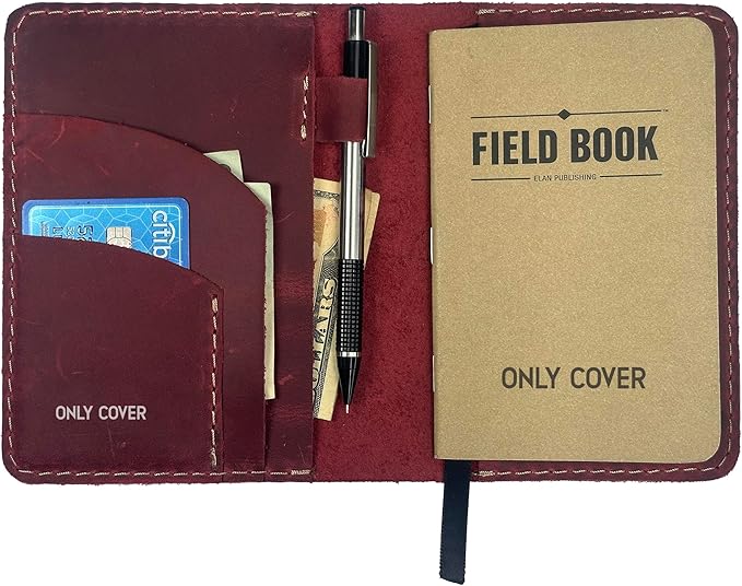 Thot Ra Leather Cover for Field Notes, Passport Cover, Leather Notebook Cover for 3.5" x 5.5" with Pen Holder, Only Cover (Wine)