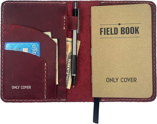 Thot Ra Leather Cover for Field Notes, Passport Cover, Leather Notebook Cover for 3.5" x 5.5" with Pen Holder, Only Cover (Wine)