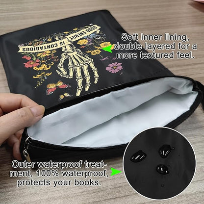 Book Sleeve, Book Sleeve with Zipper, Book Sleeve for Book Lovers, The Reader Tarot Card Book Sleeves, Book Pouch Kindle Protector, Gifts for Women Teacher Librarian Bookworm Bookish (Black-D, Large)